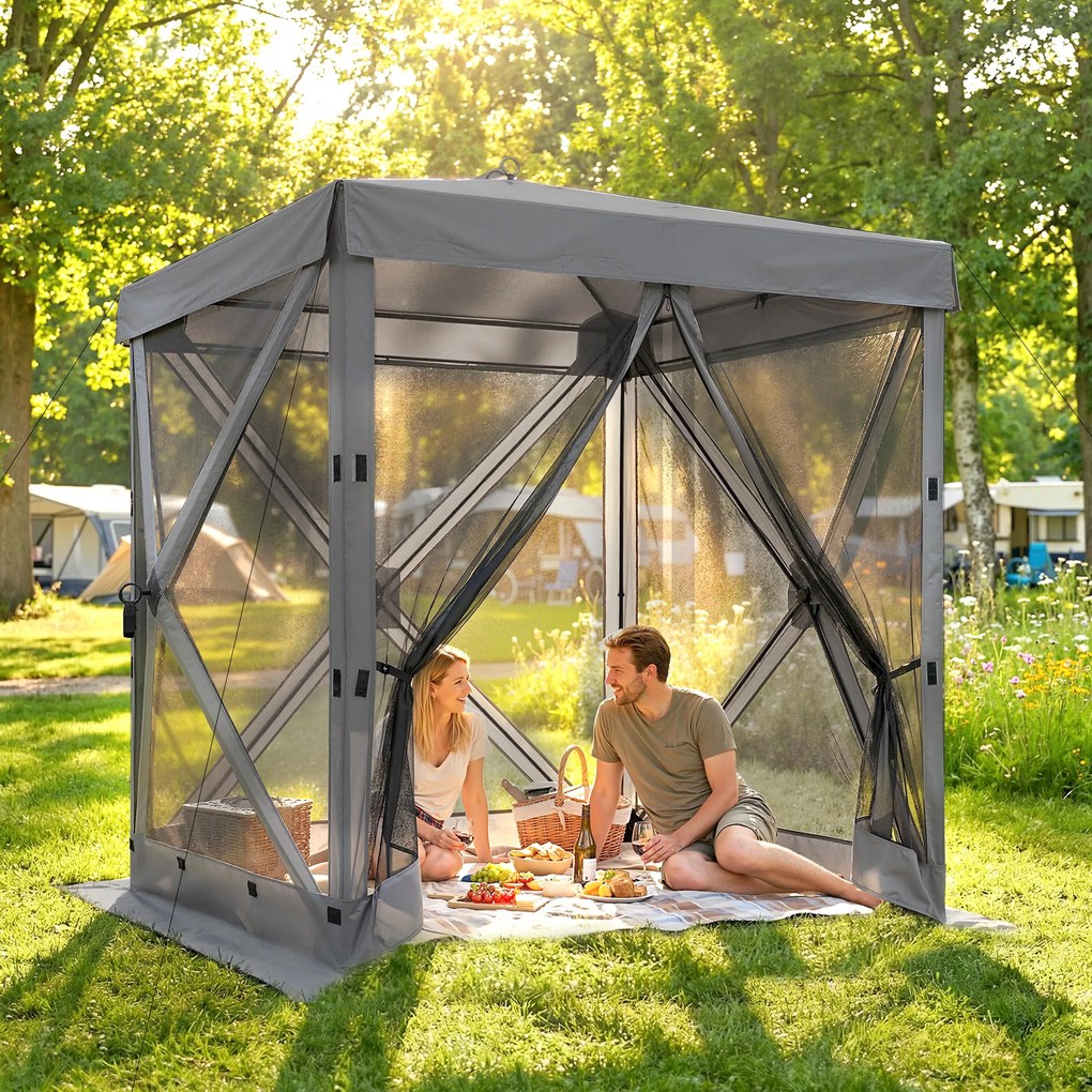 Outsunny Pavilion pop-up pliant 1,85x1,85 m, impermeabil, stabil, rezistent la iarnă, cu 4 panouri laterale din plasă, geantă, UV 30+ | Aosom Romania