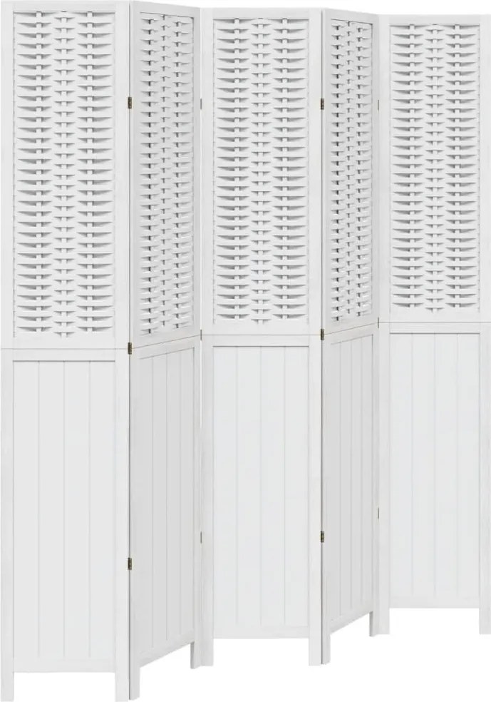 vidaXL Paravan cameră 5 panouri, alb, lemn masiv paulownia