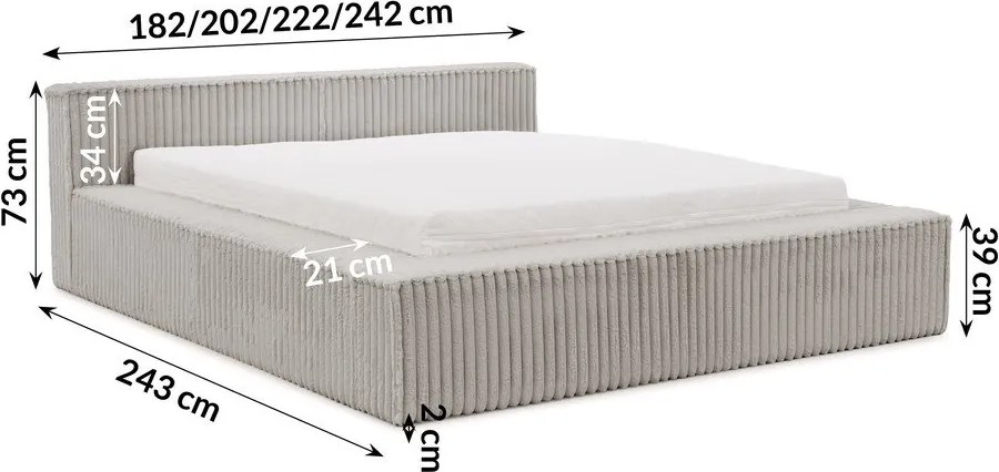 Pat matrimonial gri tapițat cu spațiu de depozitare cu somieră 140x200 cm Cloe – Ropez