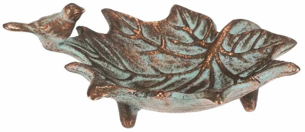 Băcănie metalică Frunză de arțar cu păsăricăRomance, 17 x 16 x 6 cm, cupru