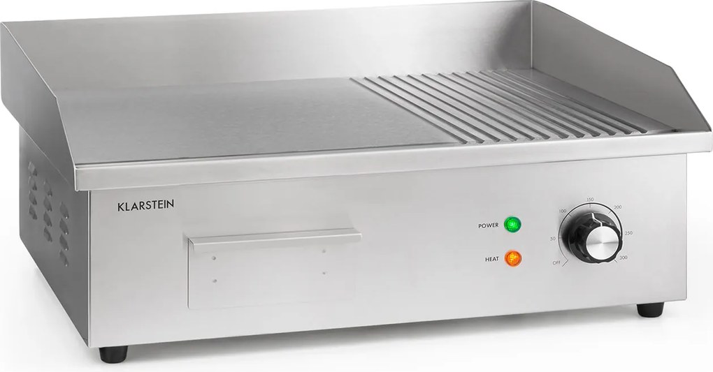 Klarstein Grillmeile 3000GR, grătarul electric, 3000 W, placă de grill, 54,5 x 35 cm, neted/striat