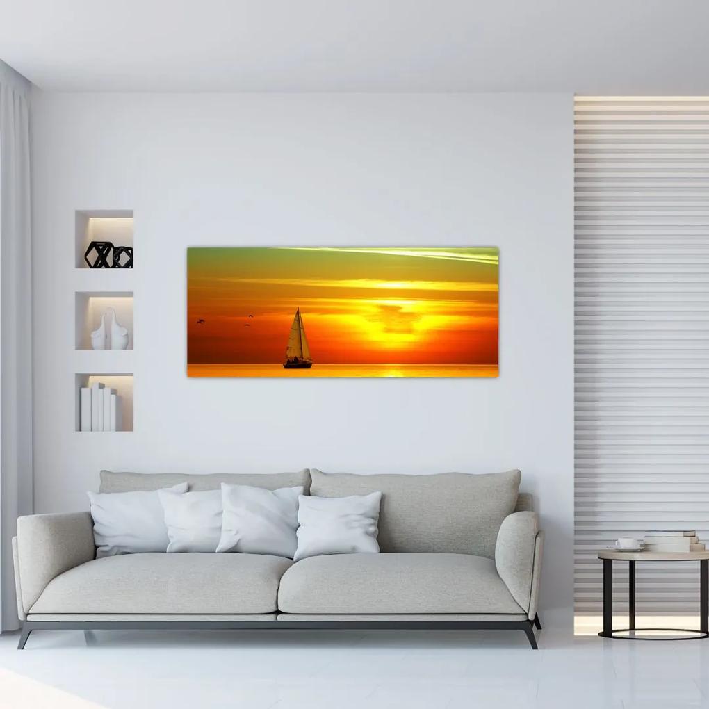 Tablou cu apus de soare și iaht (120x50 cm), în 40 de alte dimensiuni noi