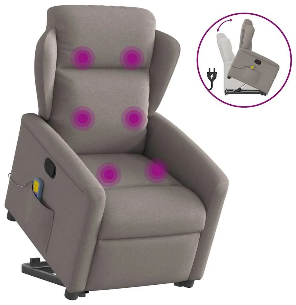 vidaXL Fotoliu rabatabil de masaj cu ridicare, gri taupe, textil