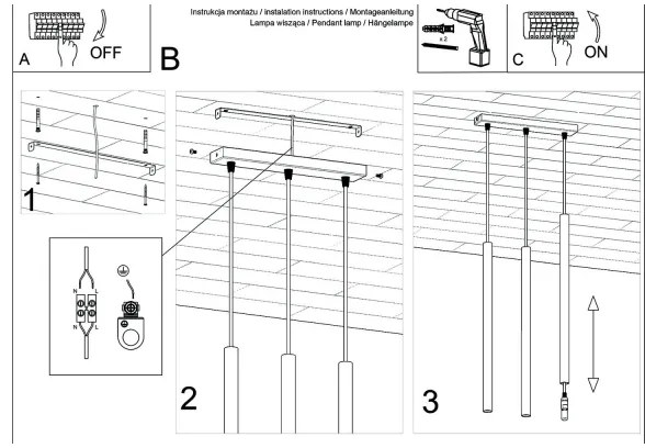 Lustră pe cablu Sollux SL.1272 PASTELO 3xG9/8W/230V beton