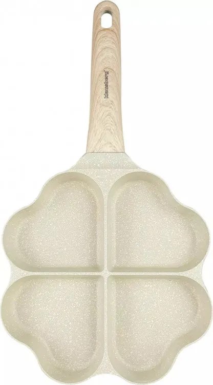 Tigaie cu 4 compartimente Klausberg KB 7819, 19 cm, în formă de inimă, acoperire marmorată, compatibilă cu plitele cu inducție, bej