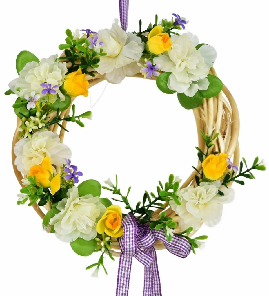 Coroniță de primăvară din răchită crem azalee, 20cm