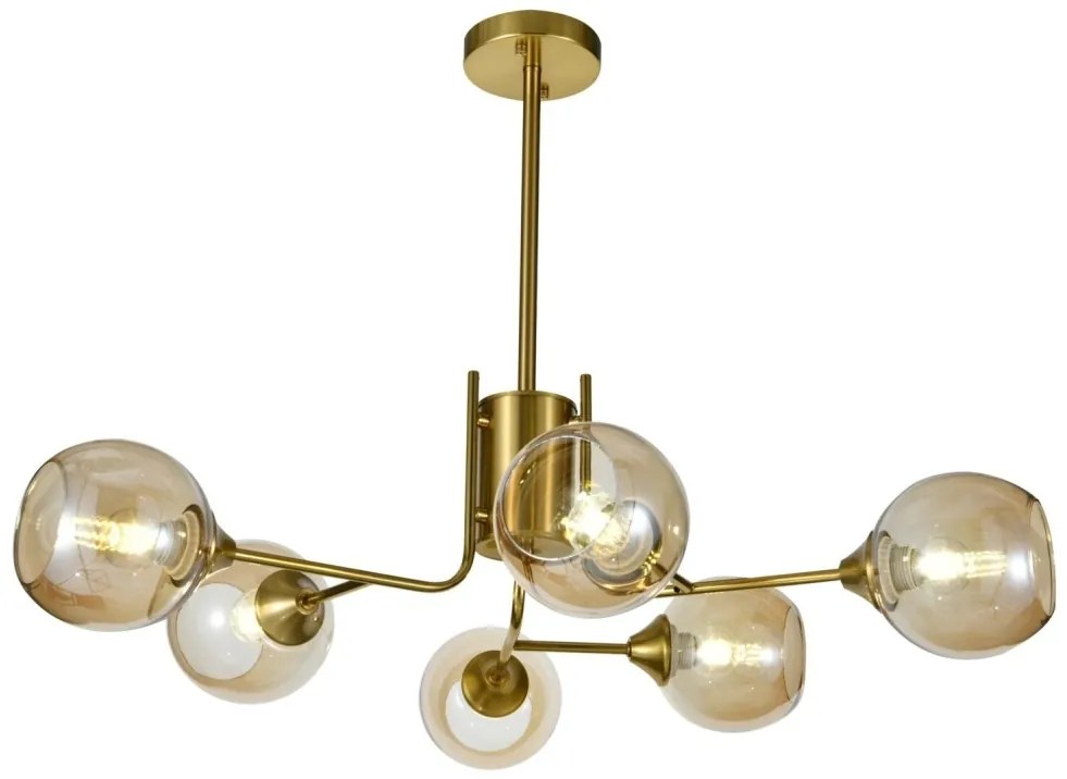 Lustra model N6802-6 – 6 x E27, abajururi elegante, finisaj auriu