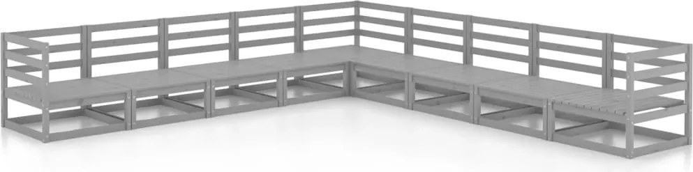 vidaXL Set mobilier de grădină, 9 piese, gri, lemn masiv de pin