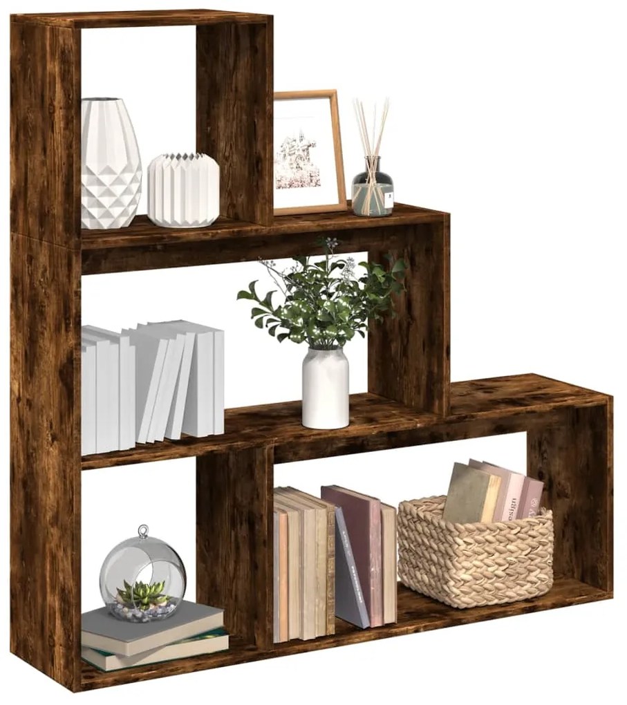 vidaXL Bibliotecă/separator 3 nivel stejar fumuriu 123x29x123 cm lemn