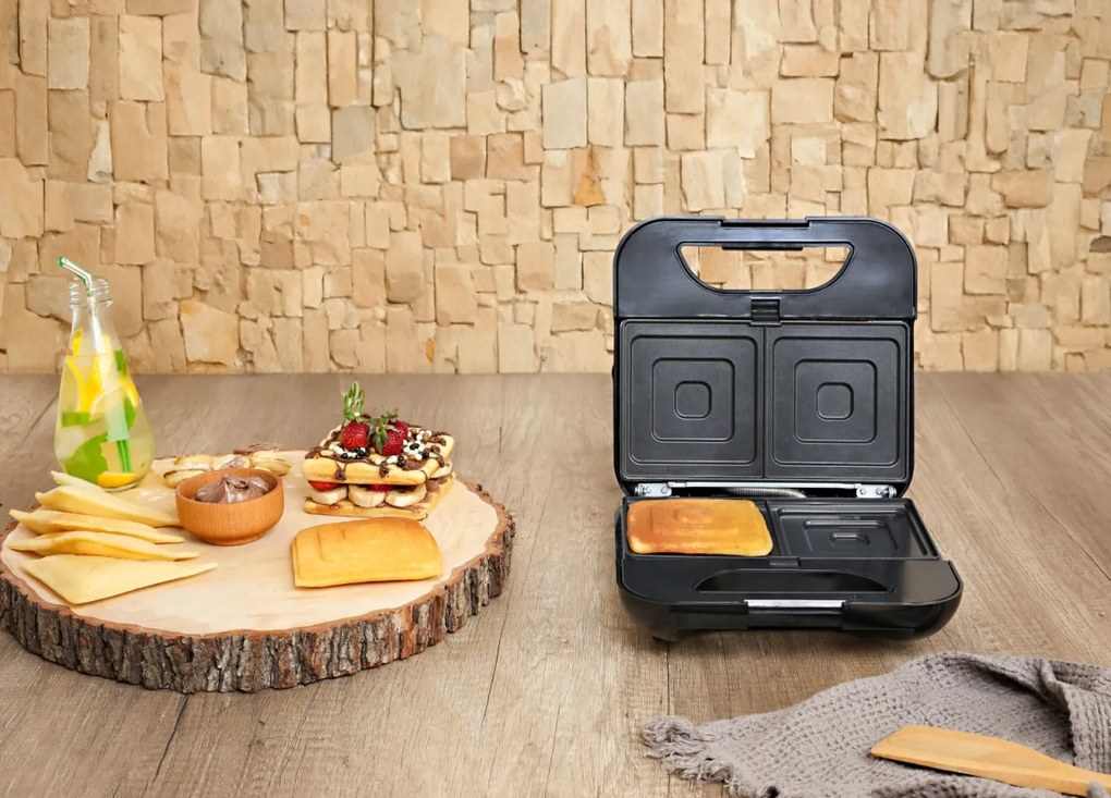 Sandwich-maker ZILAN 5 in 1 ZLN3932, Negru Inox 800 W, 5 tipuri de placi grill, triunghi, sandwich, waffle, nuci,