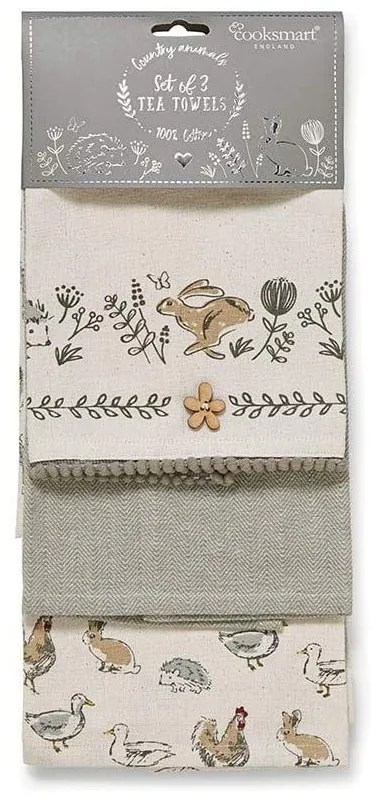 Set 3 prosoape de bucătărie din bumbac Cooksmart ® Country Animals
