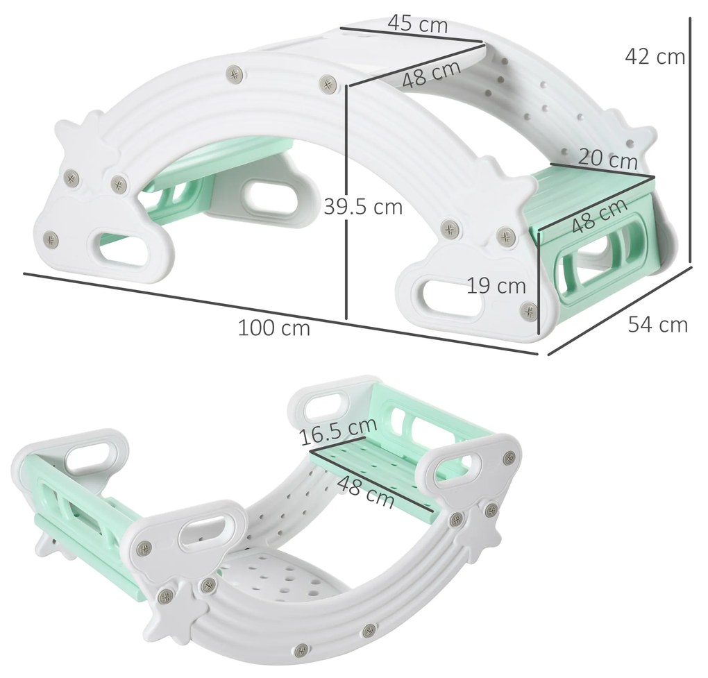 HOMCOM Set Mobilier pentru Copii 18-48 Luni, Masă cu Scaune și Leagăn, HDPE, 100x54x42cm, Gri și Verde | Aosom Romania