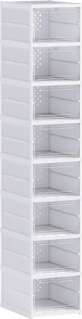 HOMCOM Dulap de Pantofi Modular cu 8 Cutii Stivuibile pentru Pantofi, 26x35x140 cm, Alb | Aosom Romania