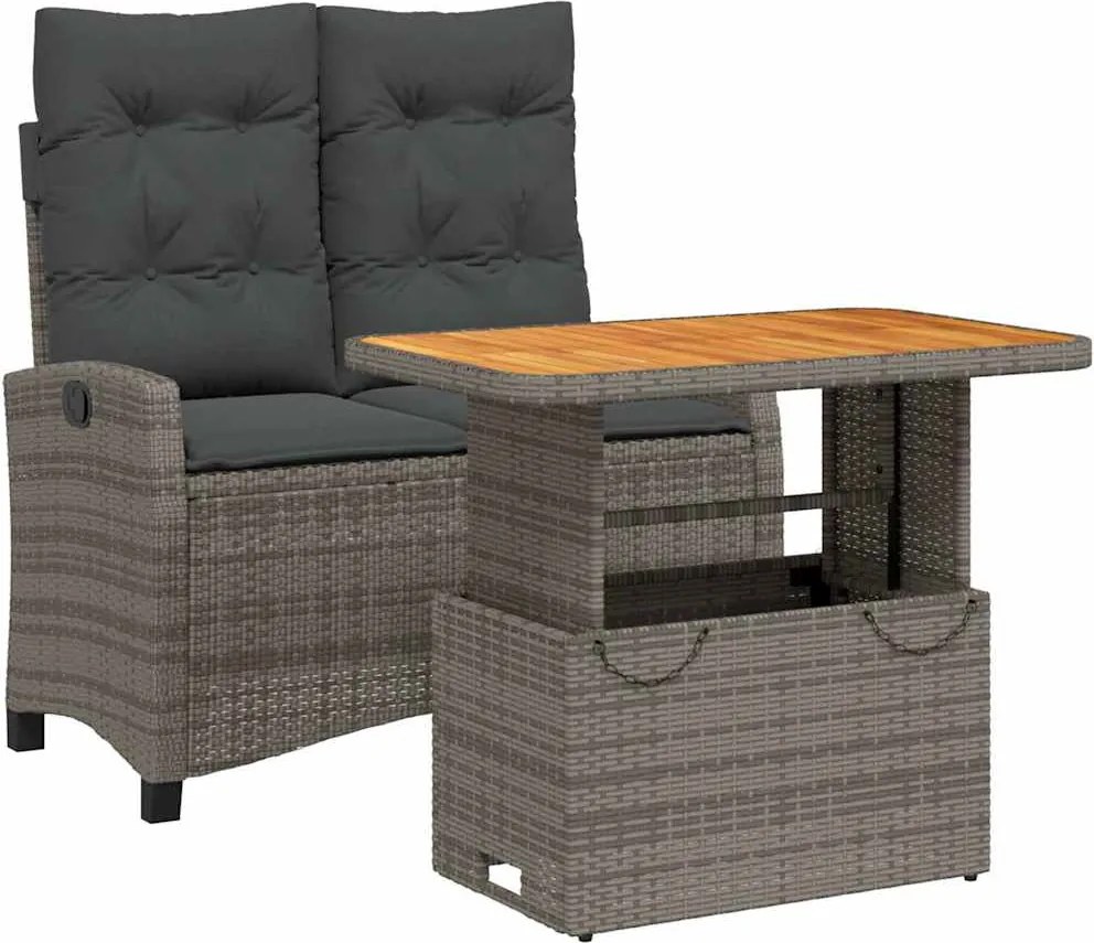 vidaXL Set mobilier de grădină cu perne, 2 piese, gri, poliratan