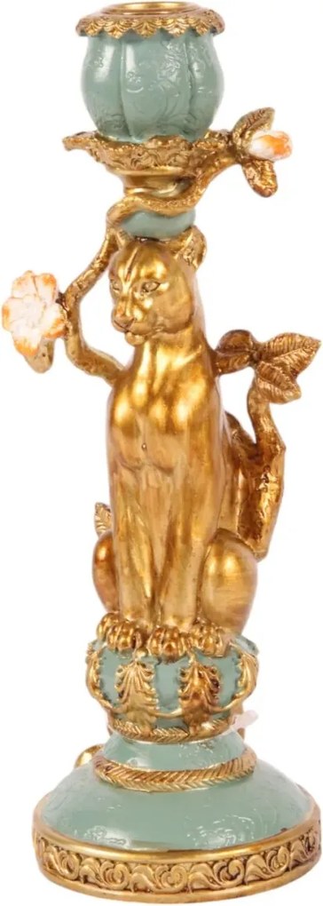 Sfeșnic din polirășină, auriu, model leopard, 25,5 x 10 x 8,5 cm, „Panthère”