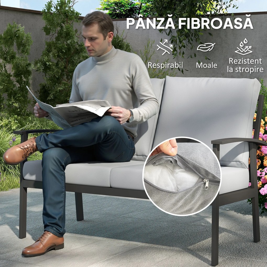 Outsunny Set de Mobilier de Grădină din 4 Piese, cu Canapea, 2 Fotolii și Măsuță de Cafea, 127x74x80 cm, Gri Cărbune | Aosom Romania