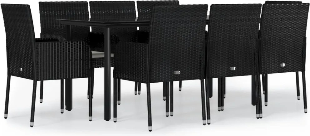 vidaXL Set mobilier de grădină cu perne, 9 piese, negru, poliratan