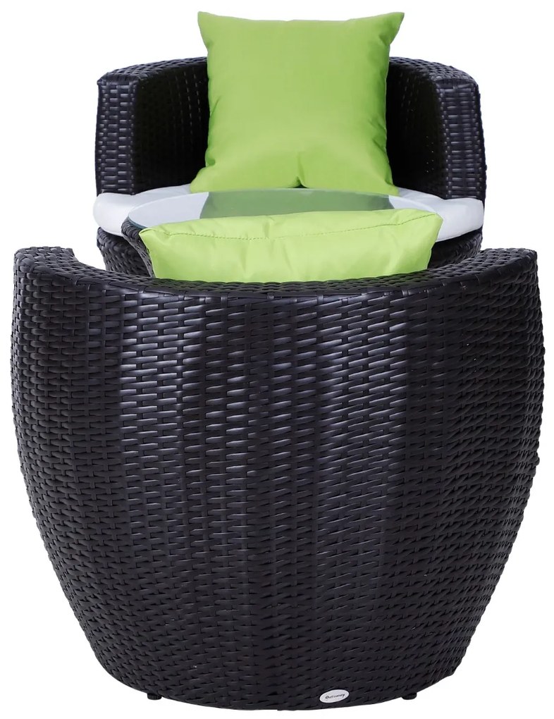 Set Mobilier Gradina Outsunny, Ratan cu 3 Piese si Perne Decorative, Maro inchis | Aosom RO