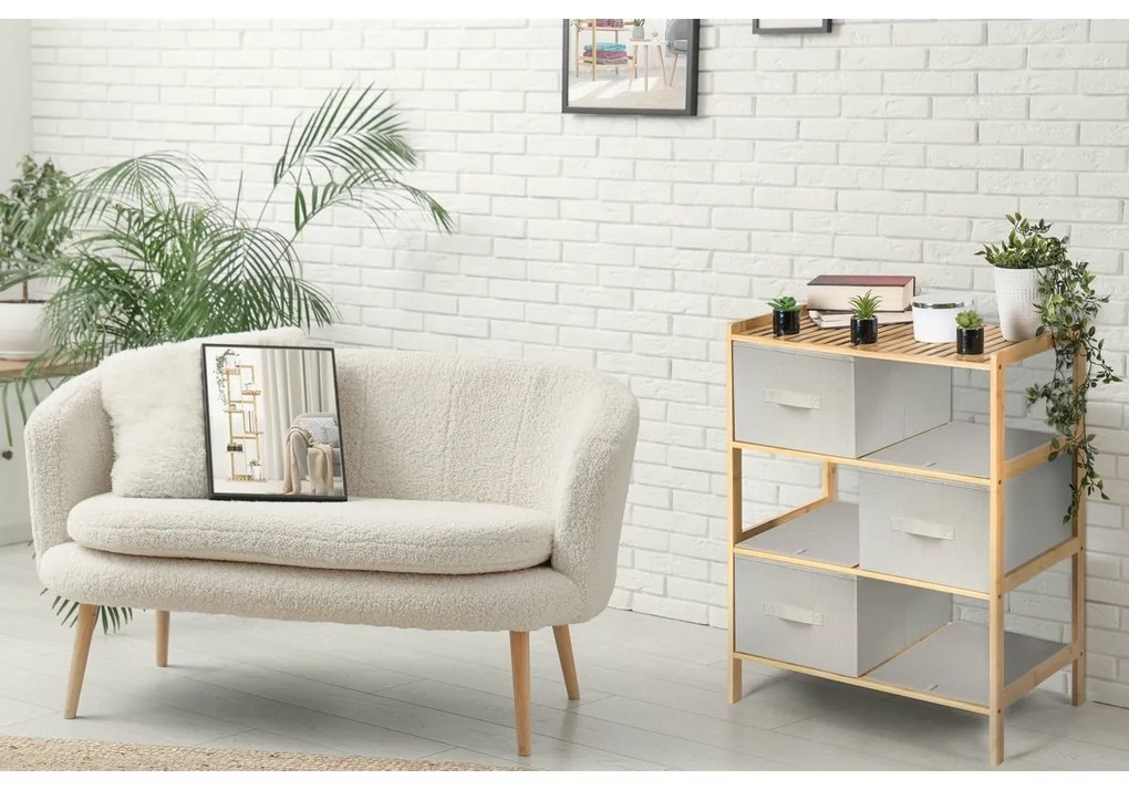 Raftier din bambus cu coșuri G21, 3 etajere, bej, 3 etaje