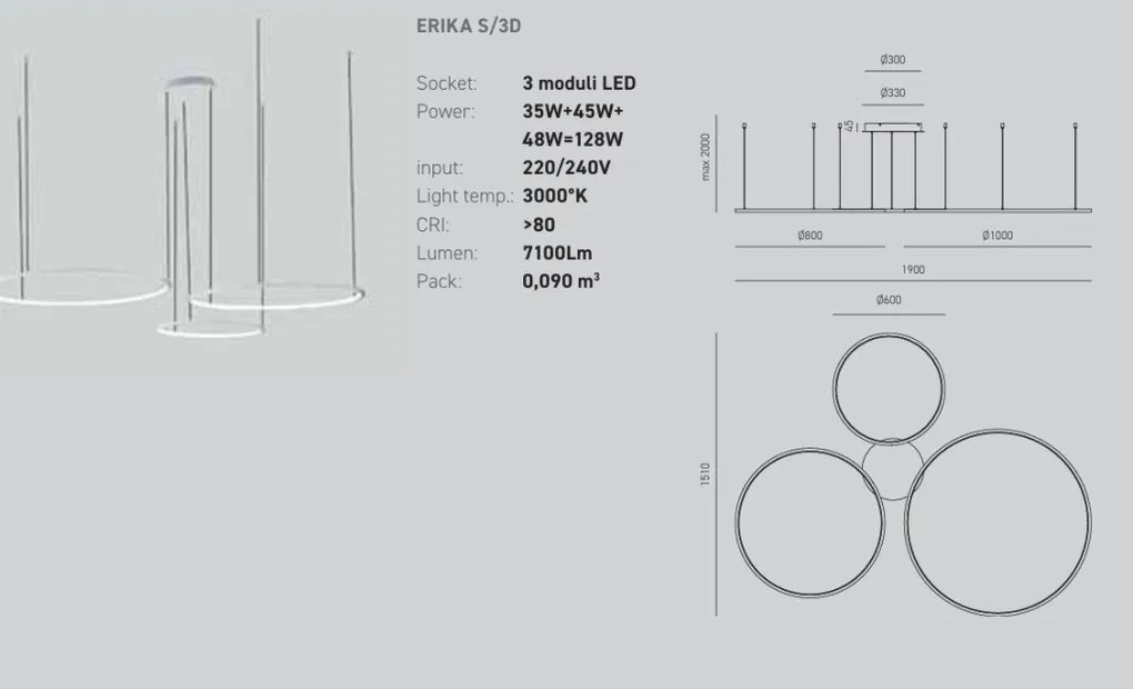 Lustra LED circulara cu 3 inele 100/80/60cm ERIKA