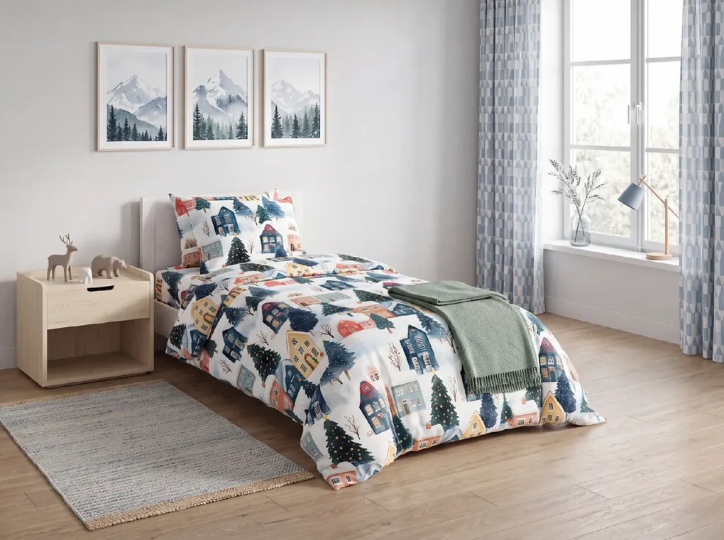 Lenjerie de pat din bumbac WINTER VILLAGE colorata Dimensiune lenjerie de pat: 70 x 90 cm | 140 x 220 cm