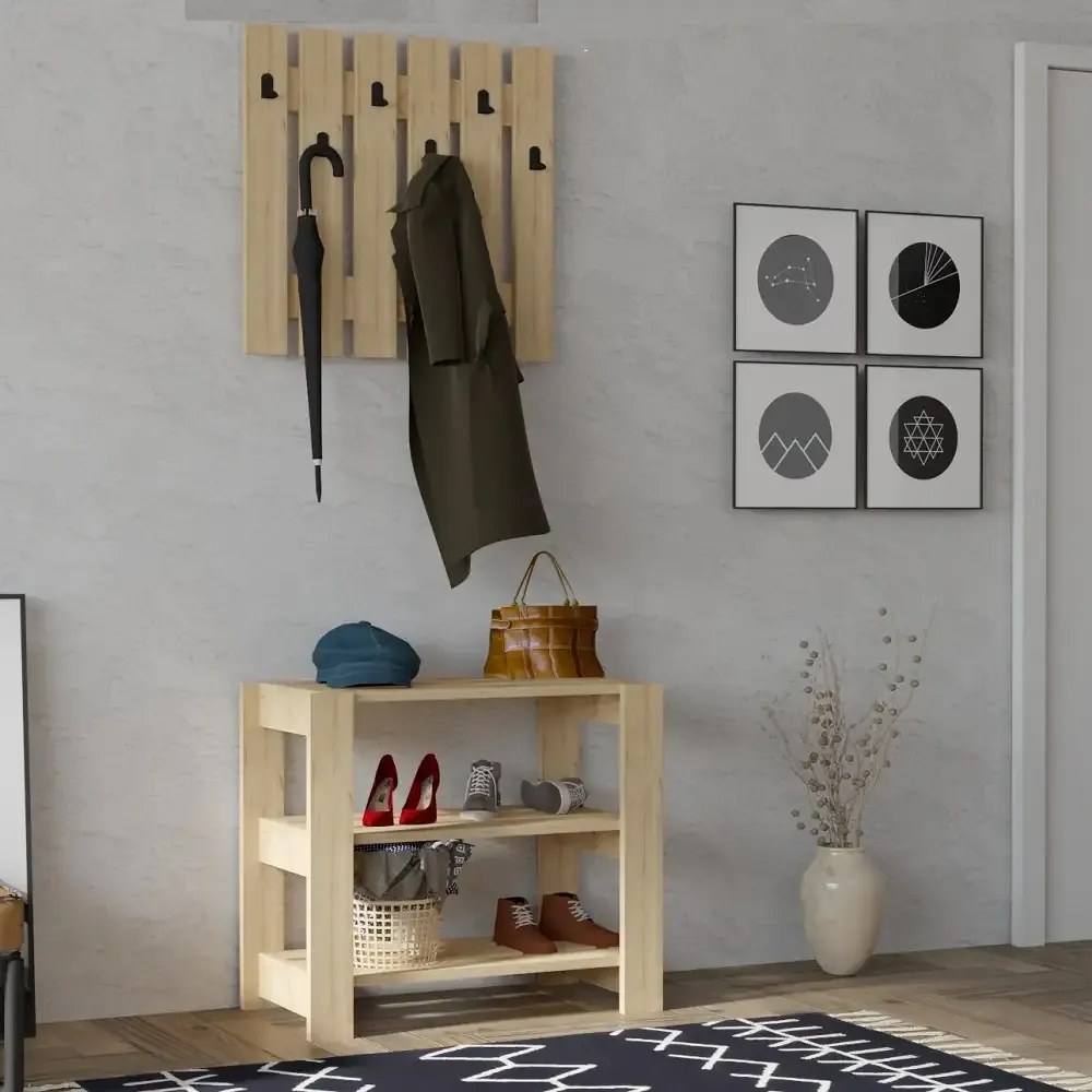 Set cuier de perete și pantofar Friends culoare stejar