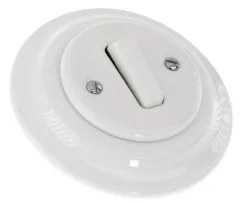 Bohemia-Design - Întrerupător retro simplu din porțelan cu ramă, pentru sonerie, alb