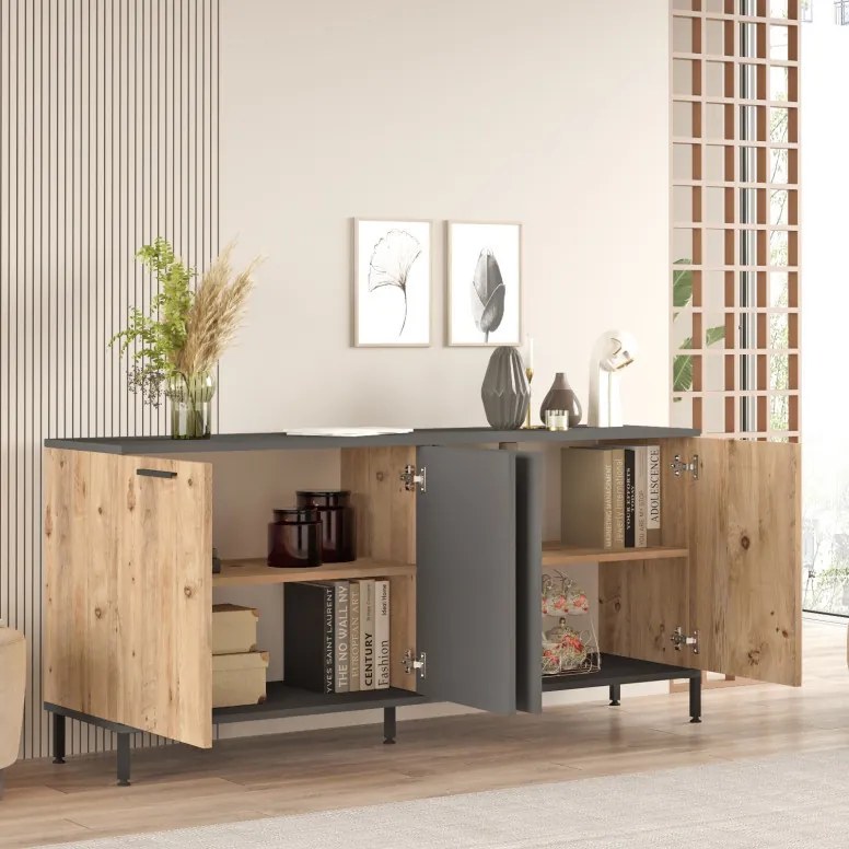 Set de mobilier pentru living RL6-AA, Pin atlantinc- Antracit