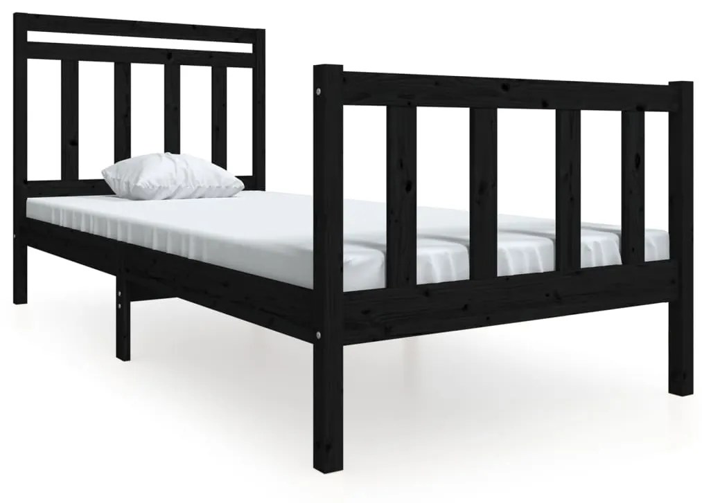 3100688 vidaXL Cadru de pat Single 3FT6, negru, 90x190 cm, lemn masiv