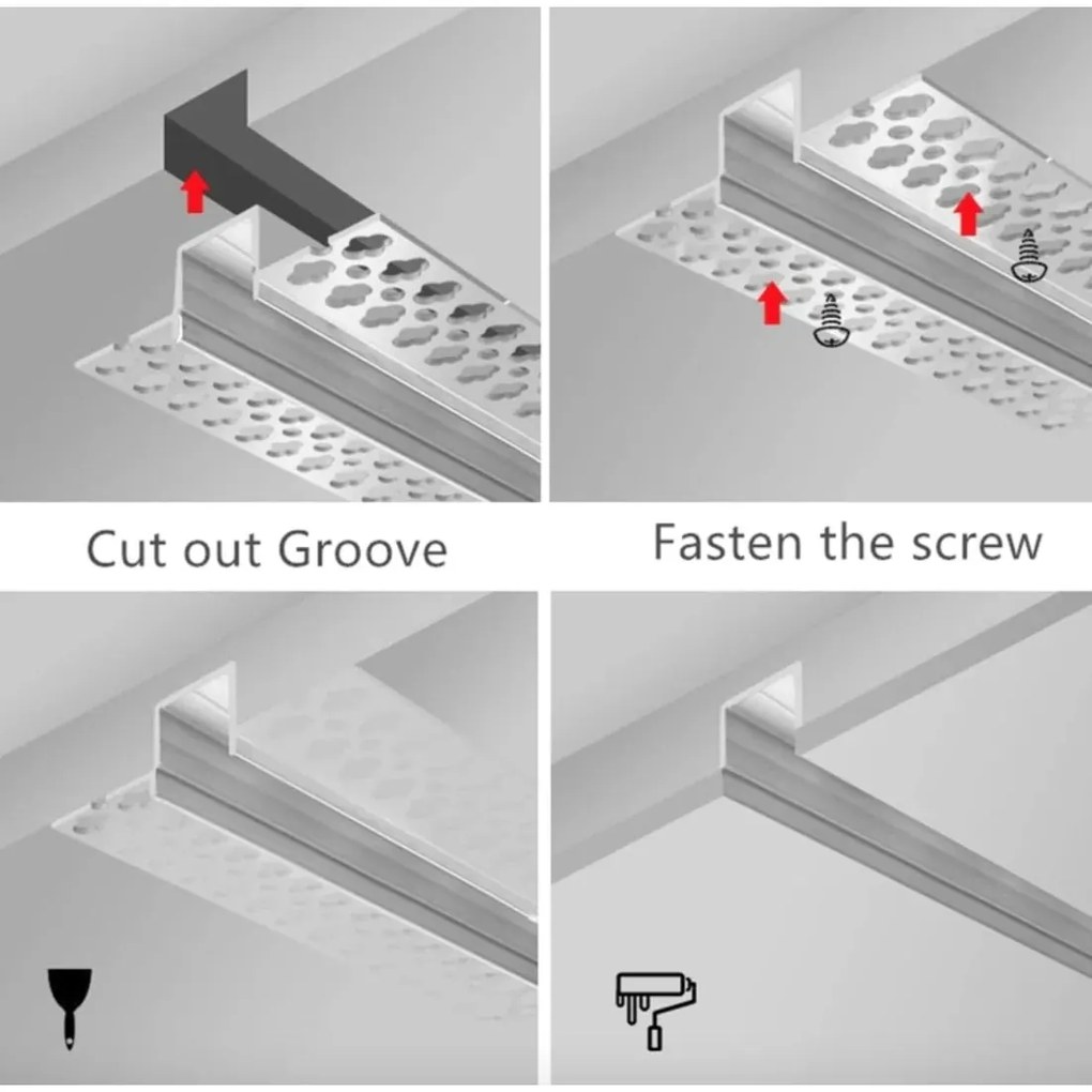 Profil LED Incastrat – Finisaj „glet”, Aluminiu, Lungime 2 m ✨
