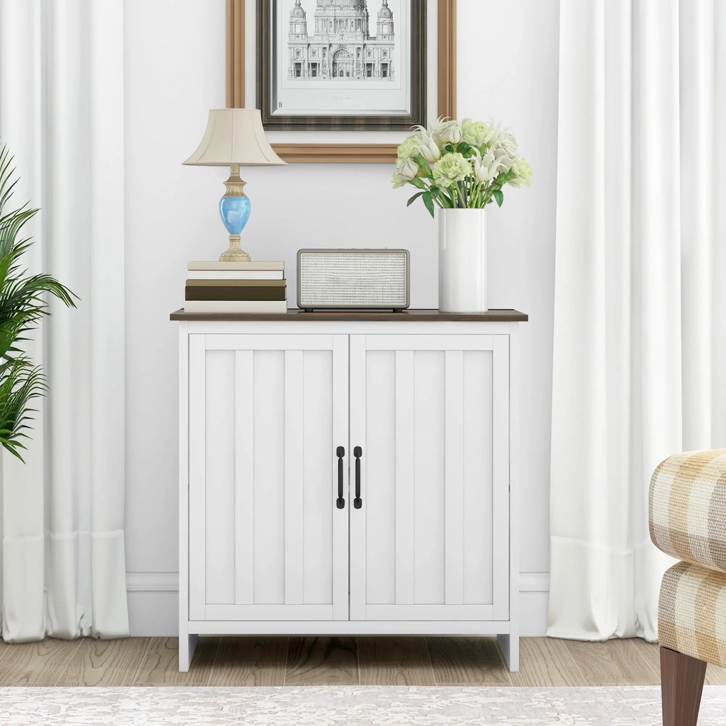 HOMCOM Bufet Modern pentru Bucătărie, Mobilier cu 2 Uși și Raft Reglabil din Lemn, 80x39,7x80 cm, Alb | Aosom Romania