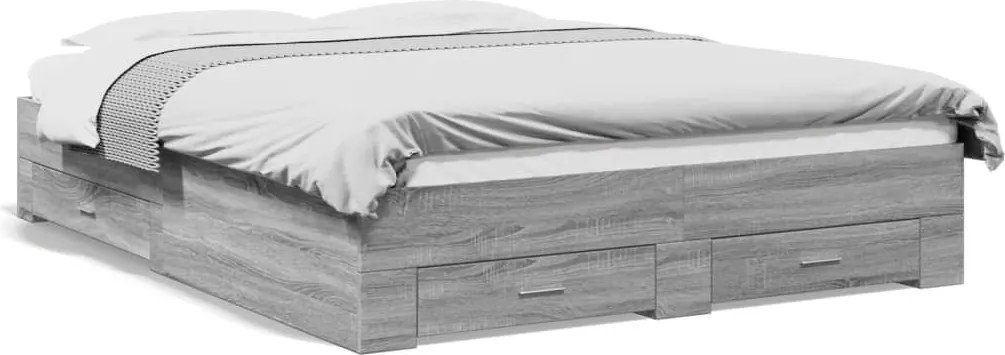 vidaXL Cadru de pat cu sertare gri sonoma 140x200 cm lemn prelucrat