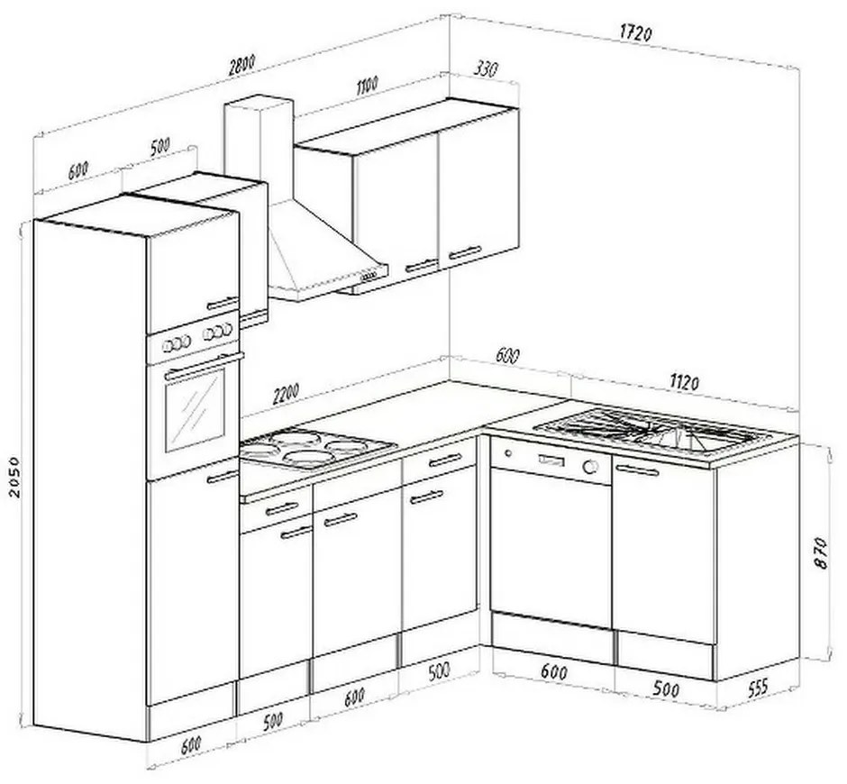 Mobilă de bucătărie de colț Yorki 280, corp stejar Yorki, față antracit satinat