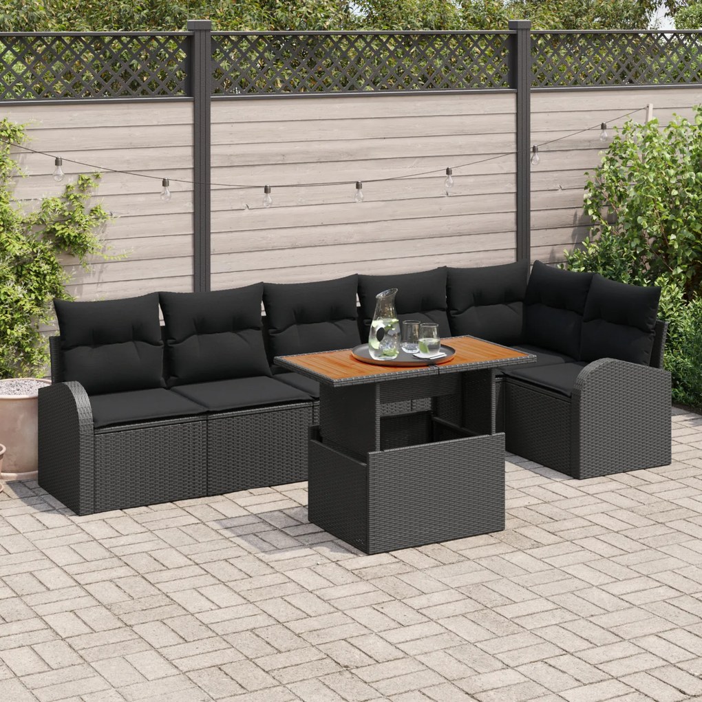 vidaXL Set de canapele pentru grădină 7 pcs Negru 100 x 55 x 73 cm