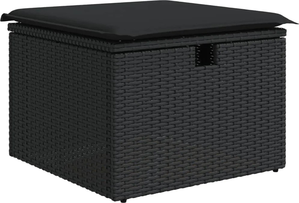 vidaXL Taburet de grădină cu pernă, negru, 55x55x37 cm, poliratan