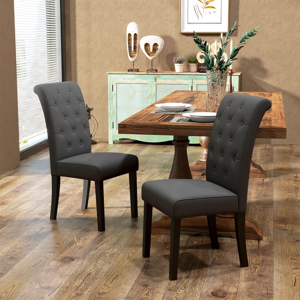 HOMCOM Lot de 2 scaune de Masă Scaun de Bucătărie Confortabil Picioare din Lemn Lin 47 x 61 x 101 cm gri închis | Aosom Romania