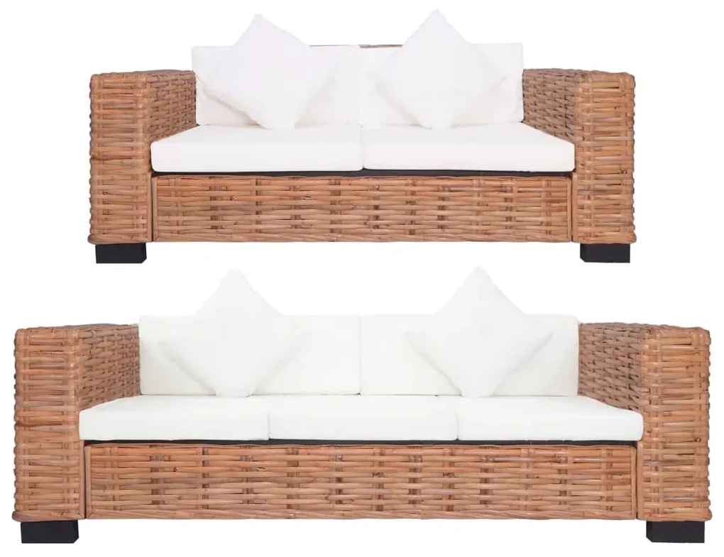 278623 vidaXL Set canapea cu perne, 2 piese, ratan natural