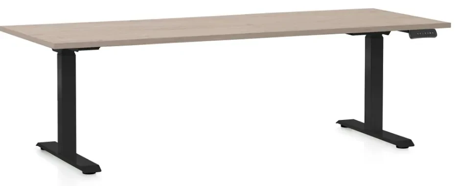 Masa inaltime reglabila OfficeTech D, 200 x 80 cm, bază neagră, stejar