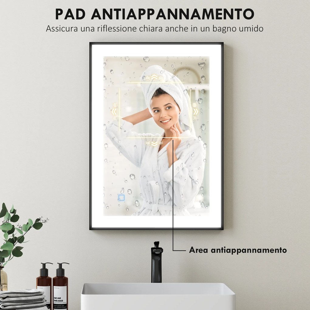 HOMCOM Oglinda LED pentru Baie cu 3 Temperaturi și Lumină cu Intensitate Reglabilă, 70x3x50 cm, Negru | Aosom Romania