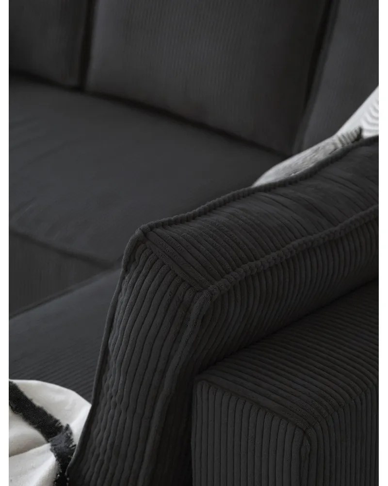 Colțar gri antracit extensibil cu tapițerie din catifea reiată (cu colț pe partea dreaptă/în formă de "U") Brave Dave – Miuform