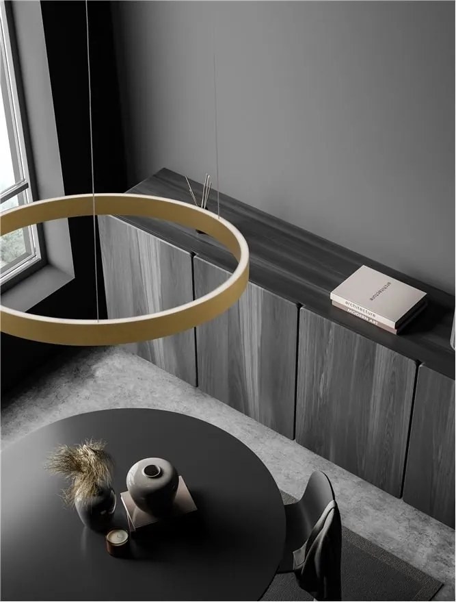 Lustra LED design circular cu iluminat sus si jos ELOWEN auriu, diametru 60cm
