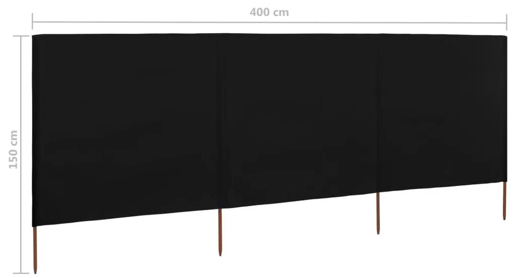 Paravan anti-vant cu 3 panouri, negru, 400 x 120 cm, textil Negru, 400 x 120 cm