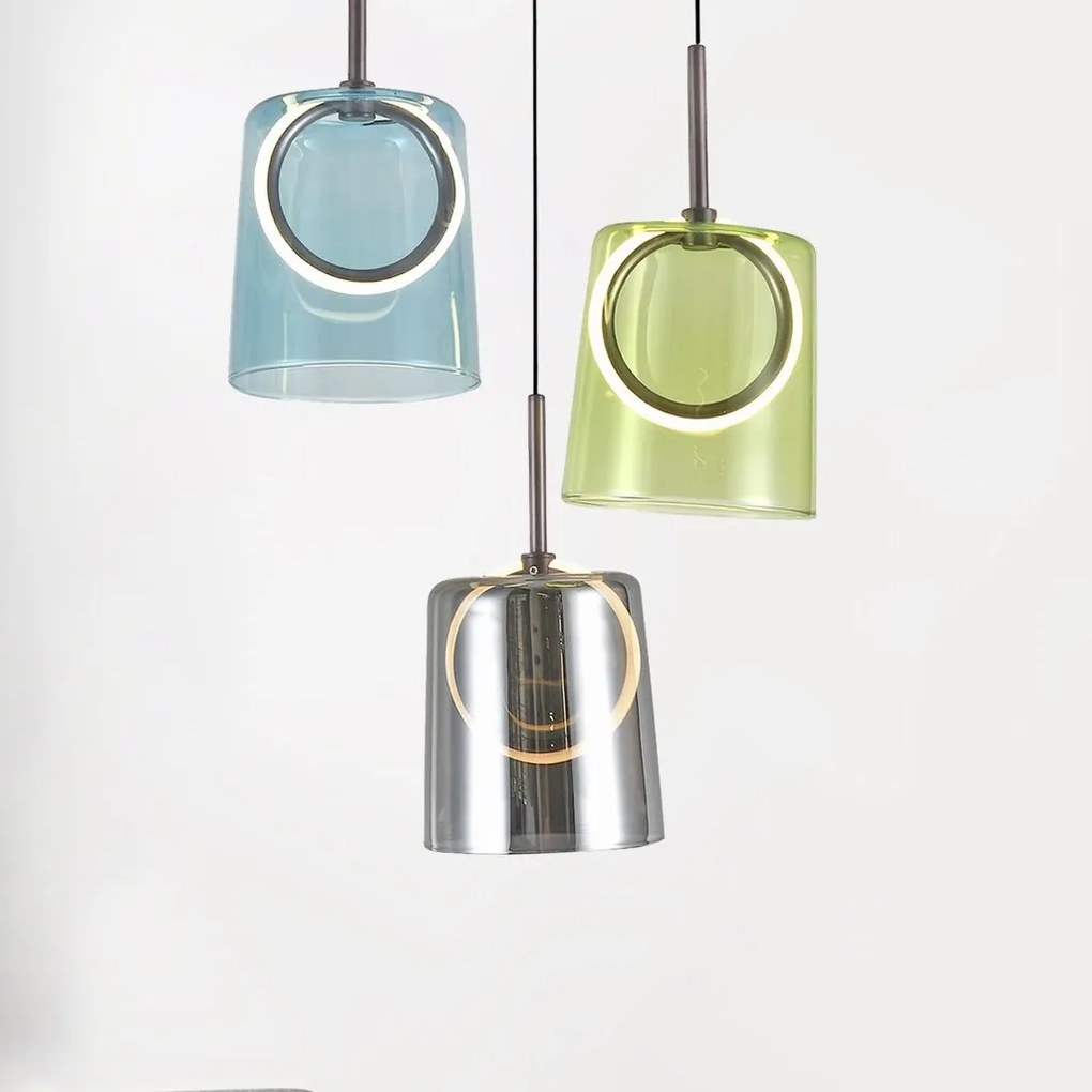 Lustra cu 3 pendule LED, inaltime reglabila, sticla, multicolor, Zula