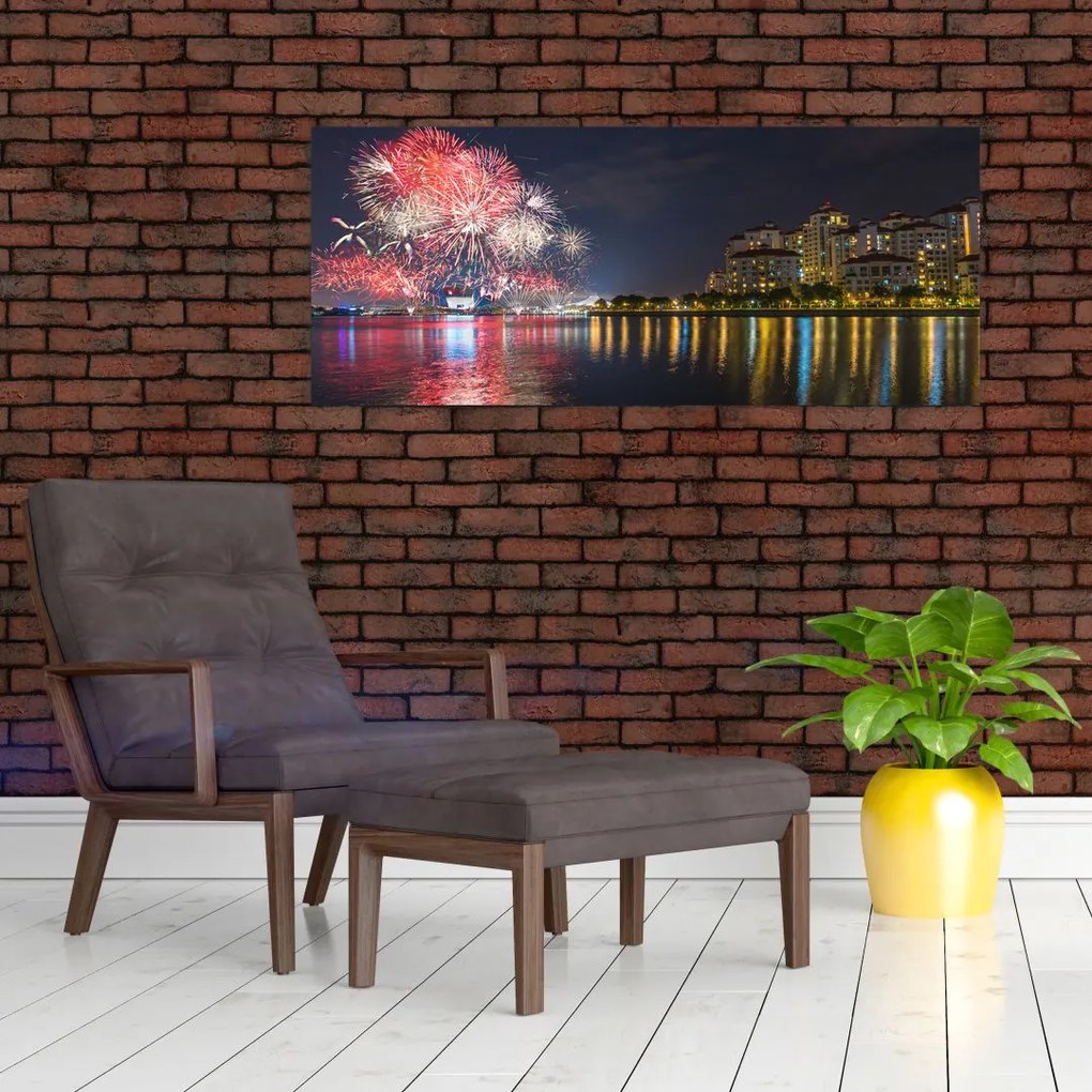 Tablou cu artificii in Singapur (120x50 cm)