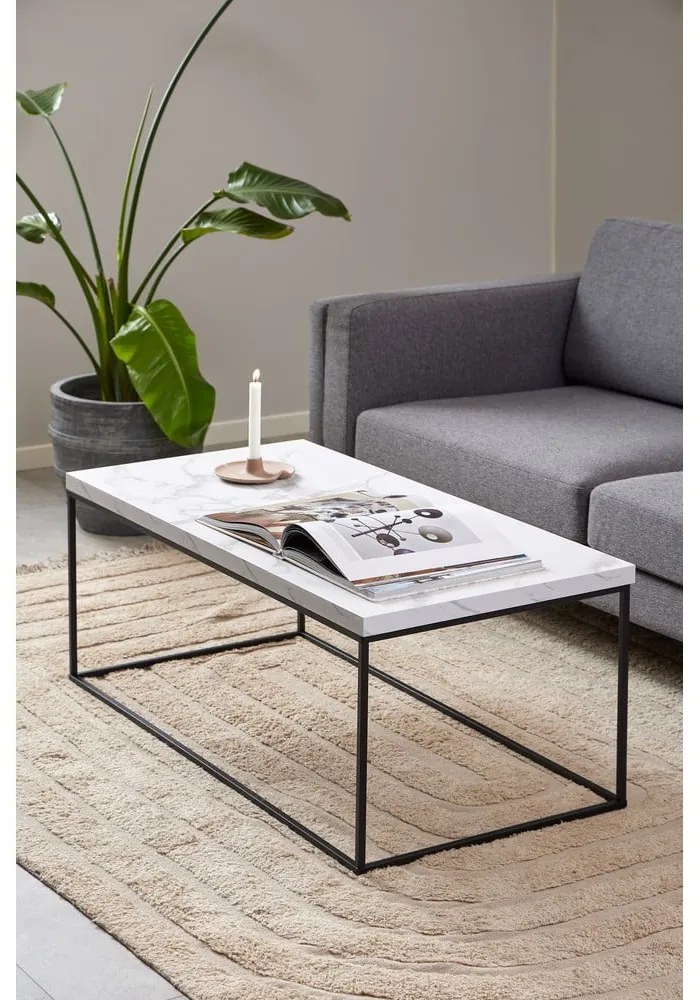 Măsuță de cafea bej cu blat cu aspect de marmură 55x110 cm Barossa – Actona