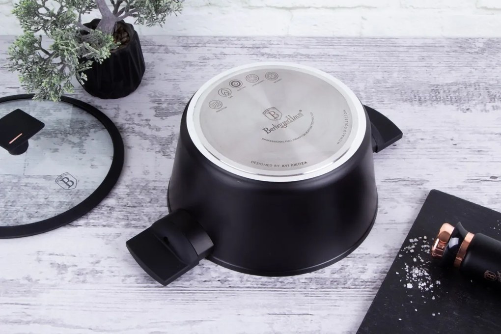 Oală cu capac 24 cm, 4.5 L Berlinger Haus BH 7087, Monaco Collection, strat de titan, curățare ușoară, elegantă