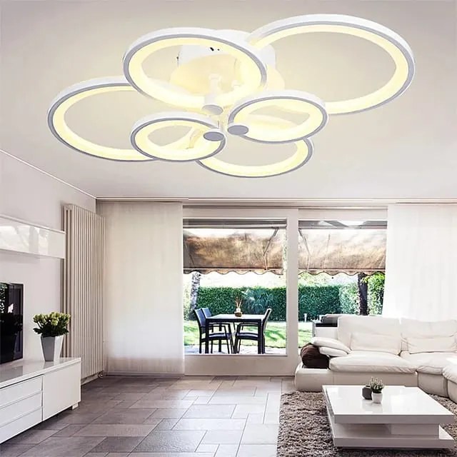 Lustră LED cu Telecomandă, Meda 4+2 cercuri,168W, Alb, 74 cm