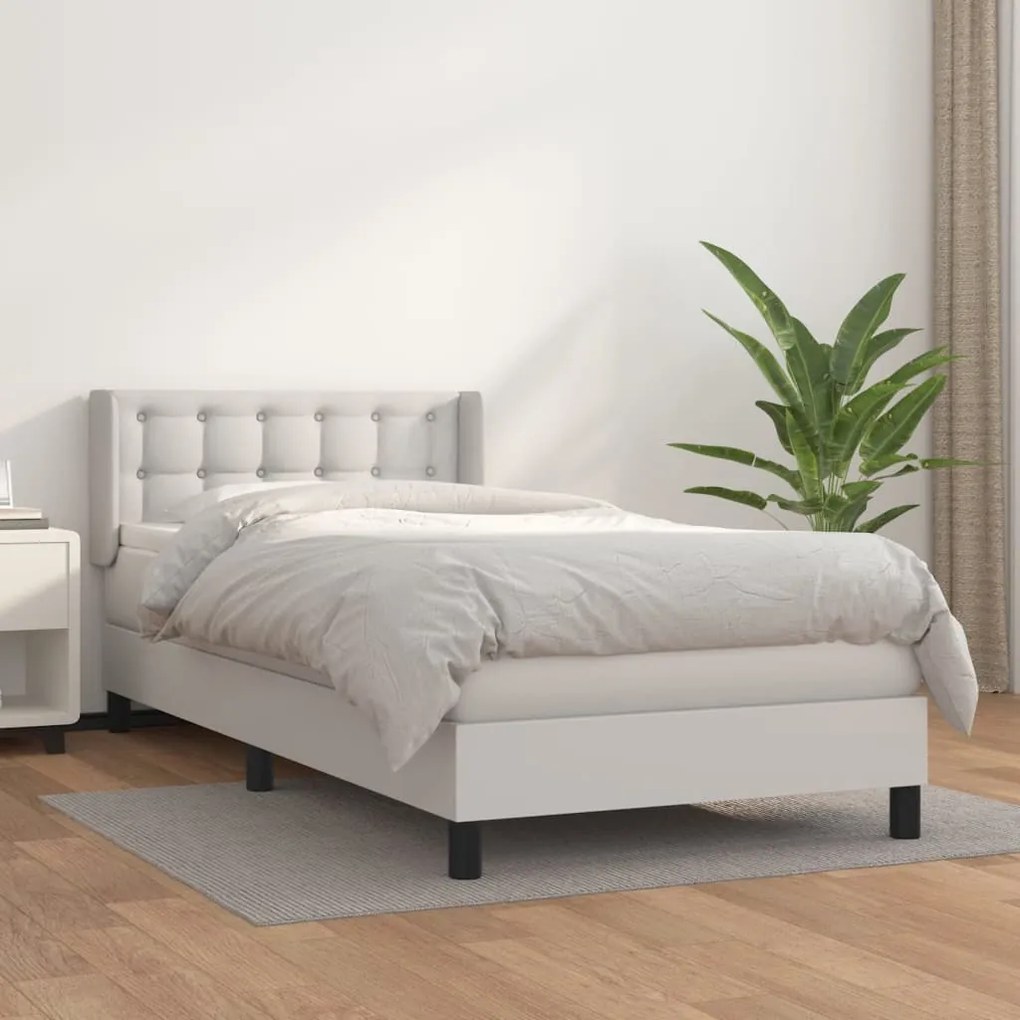 3130758 vidaXL Pat box spring cu saltea, alb, 90x200 cm, piele ecologică