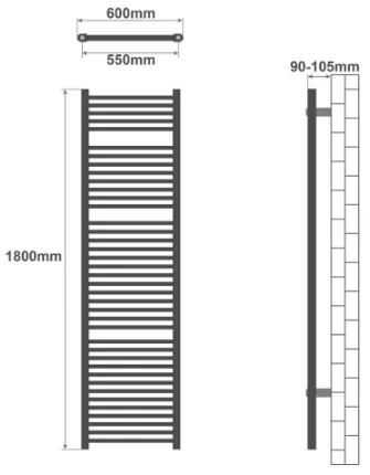 AQUAMARIN Radiator vertical de baie 1800 x 600 mm, alb