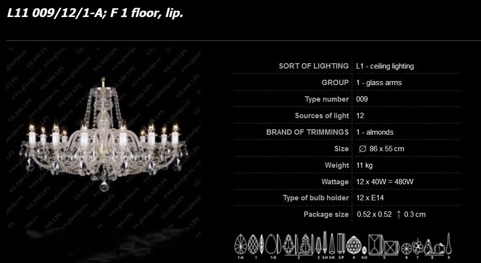 Lustra cristal Bohemia L11 009/12/1-A; F 1 floor, lip
